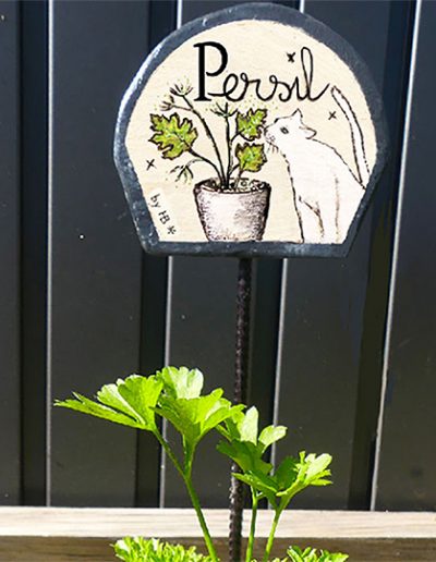 étiquette de jardin métal et ardoise illustration by HB